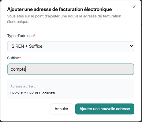 Saisie d'un suffixe d'adresse
